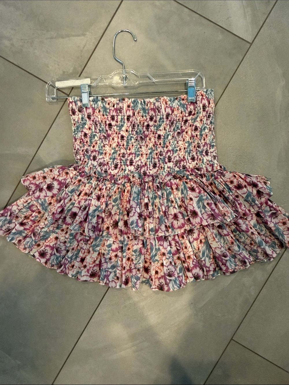 Isabel Marant Pink Floral Smocked Tiered Mini Skirt